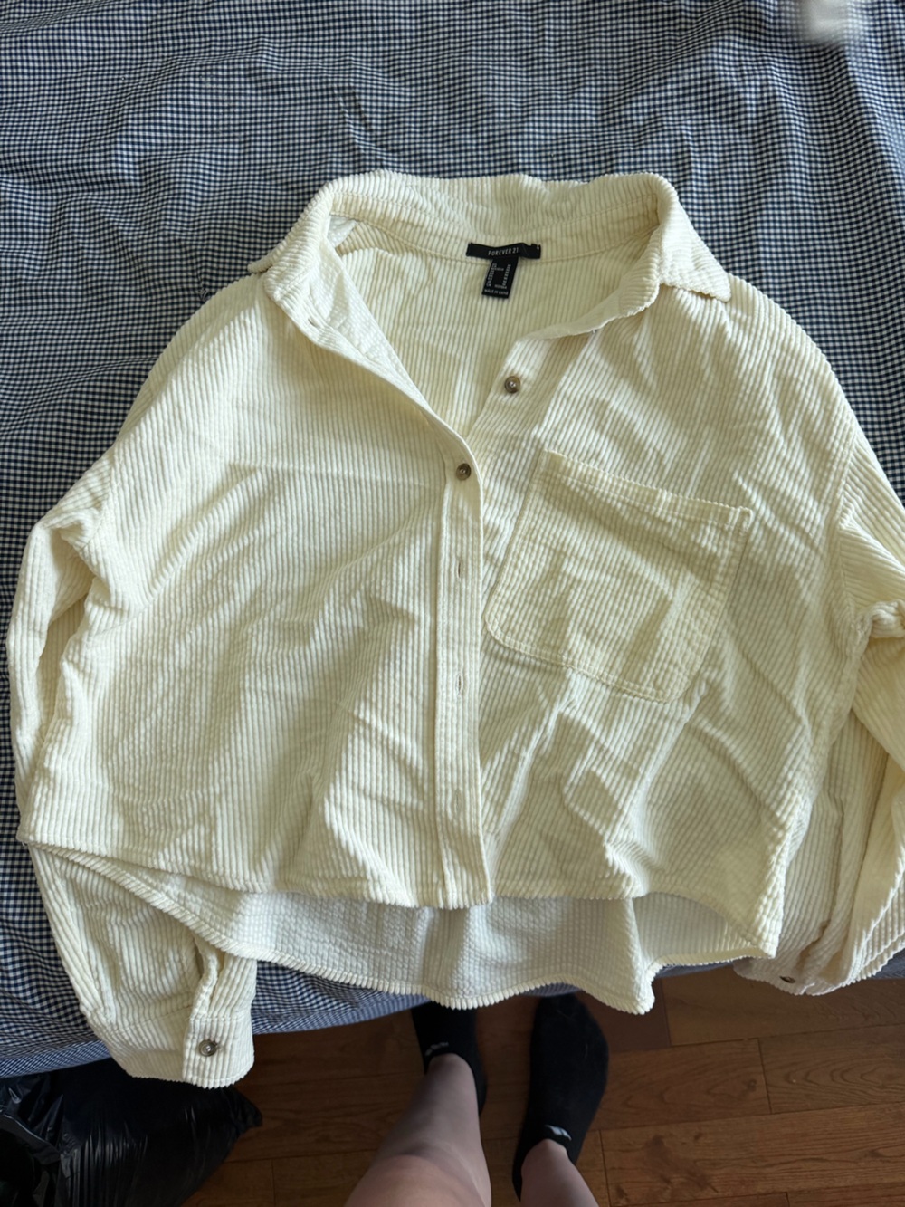 Forever 21 Cream Ribbed Button-Front Top